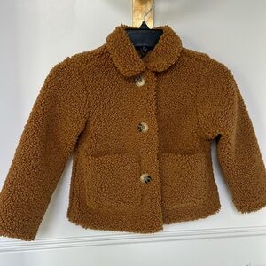 Wonder Nation Kids Brown Sherpa Teddy Button Down Coat Girls size 4-5